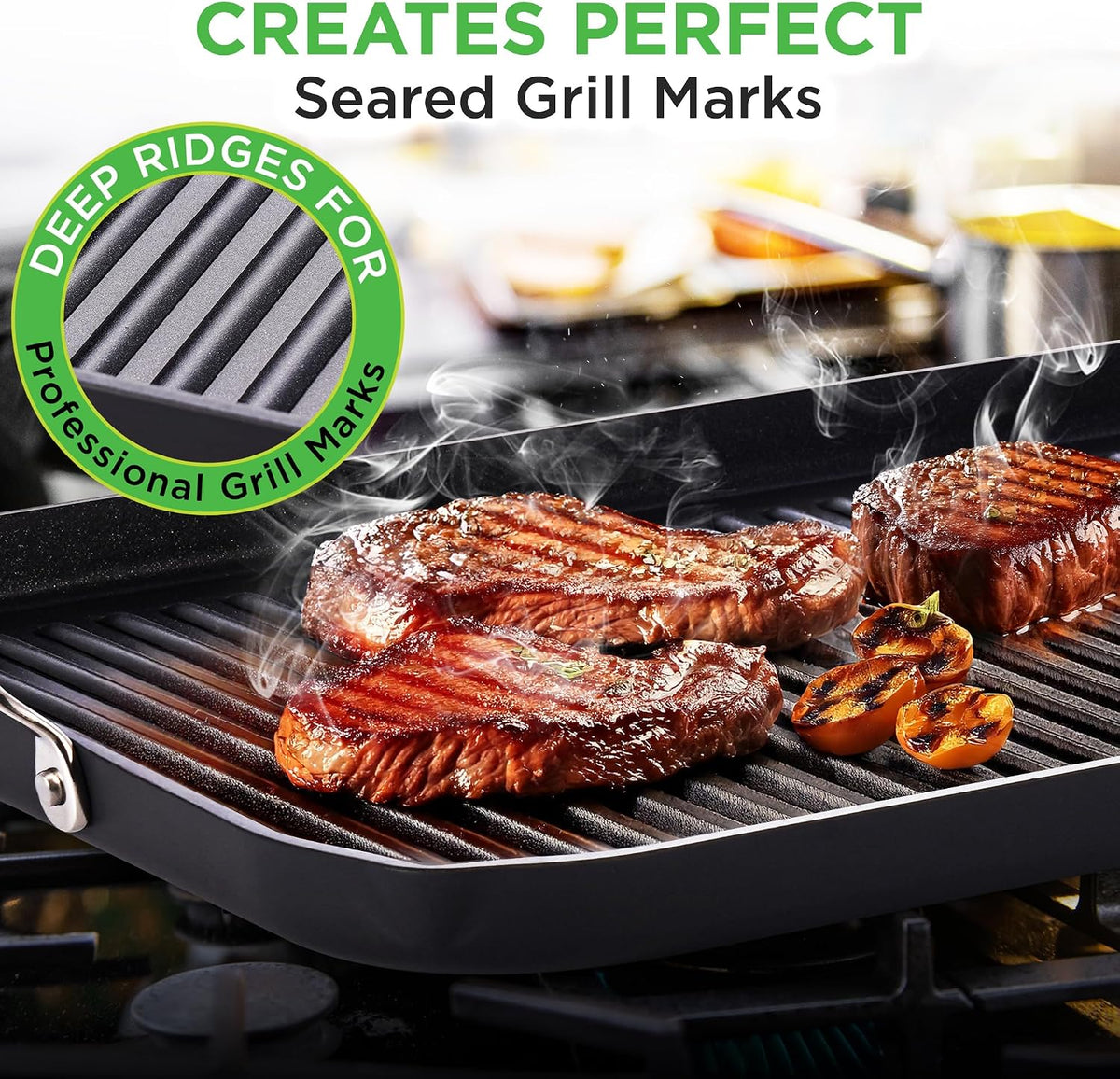 NutriChef 20"x13" Stove Top Grill Pan - Double Burner, Hard-Anodized Non stick Grill & Griddle Pan