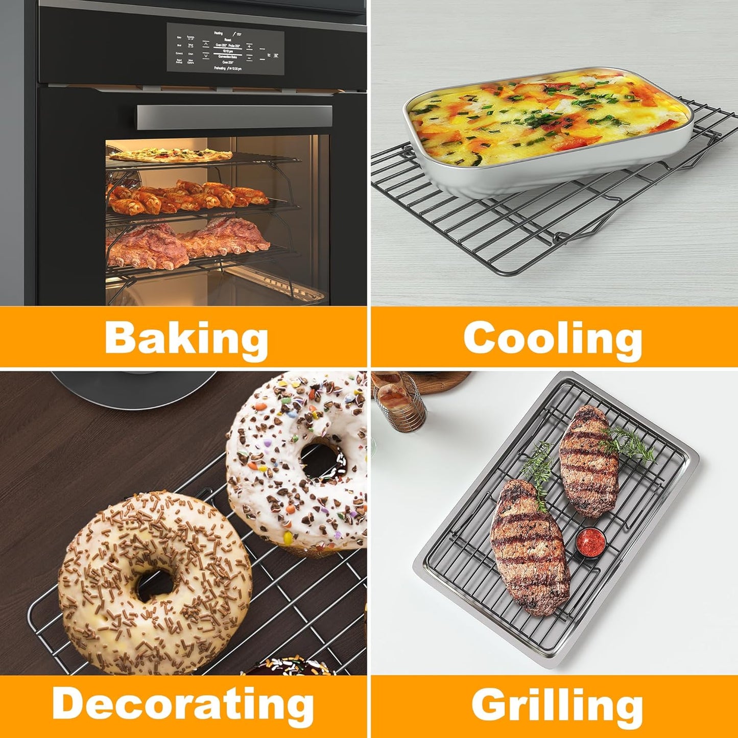 3 Tier Stackable Cooling Rack for Batch Cooling Cookie, Pizza, Cake-15.8”x 10”- Heavy Duty Cooling Racks for Cooking and Baking, Oven and Dishwasher Safe Baking Supplies-Black