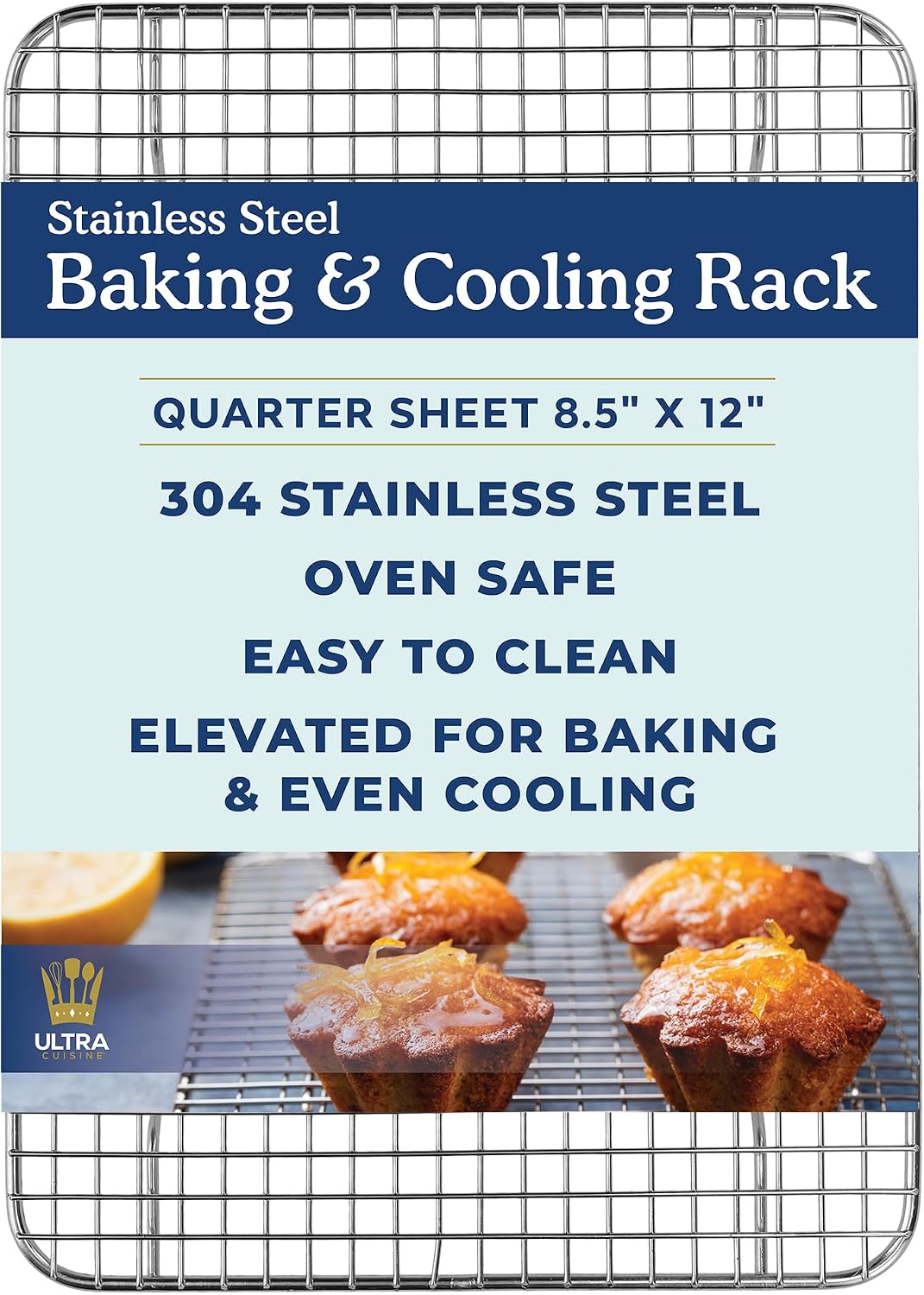 Heavy Duty 100% Stainless Steel Cooling Rack for Cooking and Baking - Baking Rack &amp; Wire Cooling Rack - Fits Quarter and Jelly Roll Sheet Pans - 8.5''x12''' and 10''x14.75''