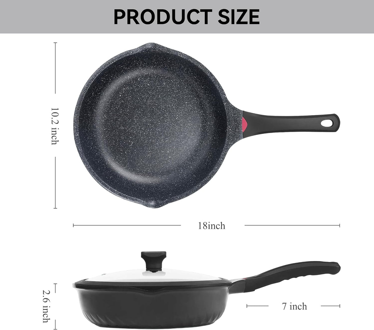 Vinchef New Handle Update 11In/5Qt Aluminum Nonstick Deep Frying Pan with Lid and Heat Indicator, Anti Scratch and Anti Stain Deep Saute Pan, Induction Compatible