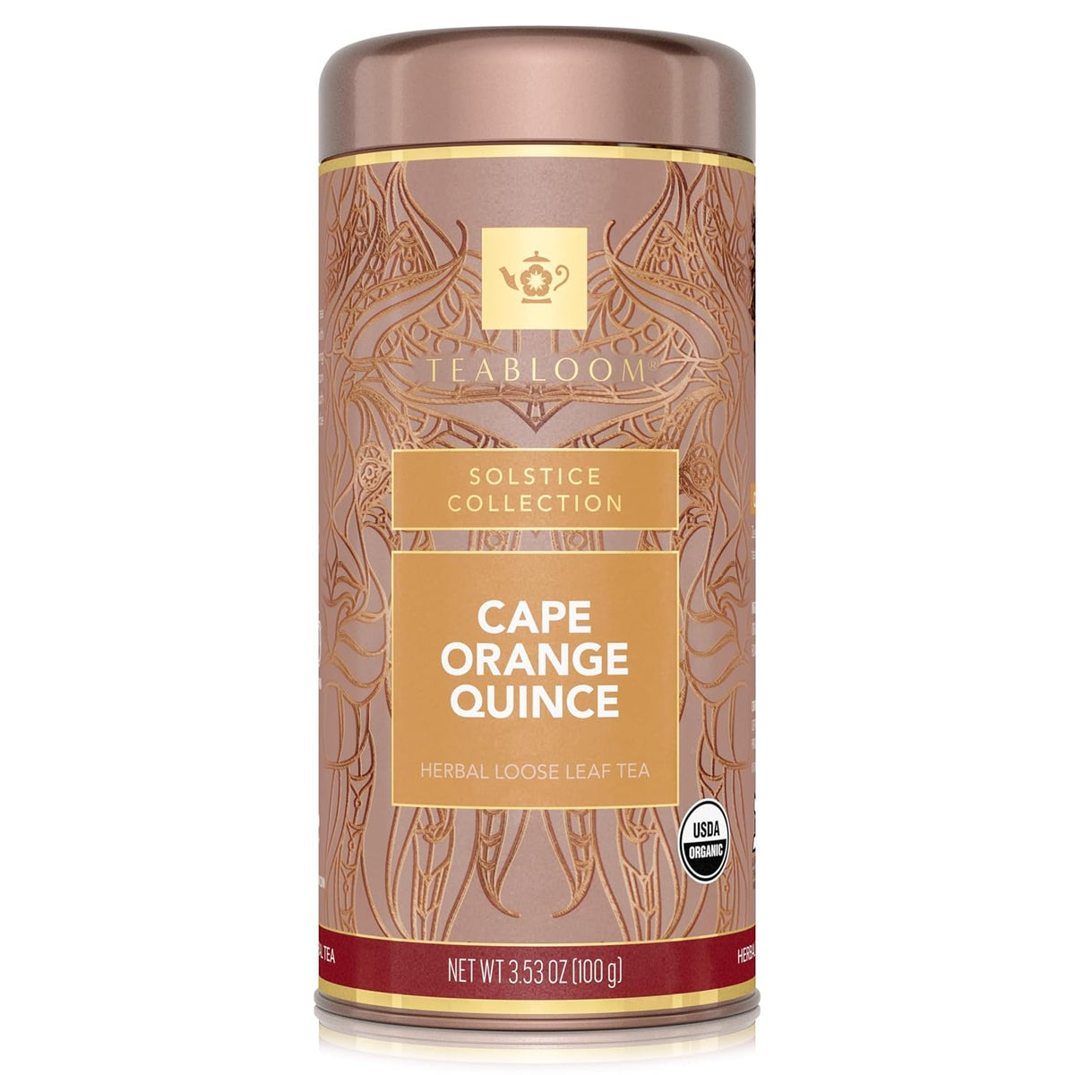 Teabloom Organic Herbal Tea, Cape Orange Quince Loose Leaf Tea, Zesty Citrus and Comforting Quince for a Tropical Rooibos - 3.53 oz/100 g Canister Makes 35-50 Cups