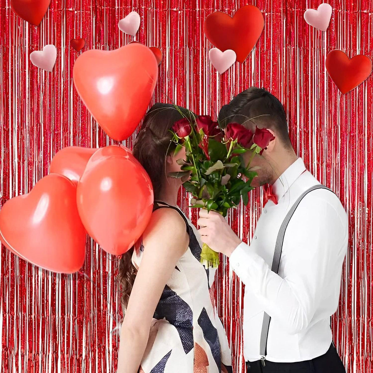 BRAVESHINE Red Streamers Party Backdrop | Foil Curtain | Halloween Decor | 3.2x8.2ft Tinsel Curtains for Graduation/Bachelorette/Anniversary/Engagement/Christmas/Birthday/Bridal Shower Decorations