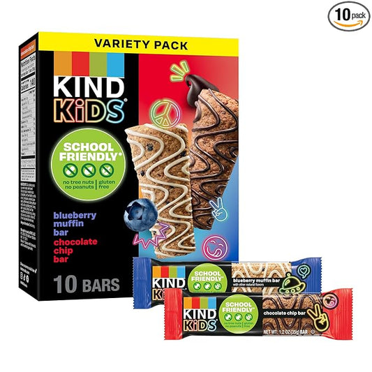 KIND Kids School Friendly Blueberry Muffin and Chocolate Chip Oat Bars Variety Pack, Tree Nut and Peanut Free, Gluten Free,