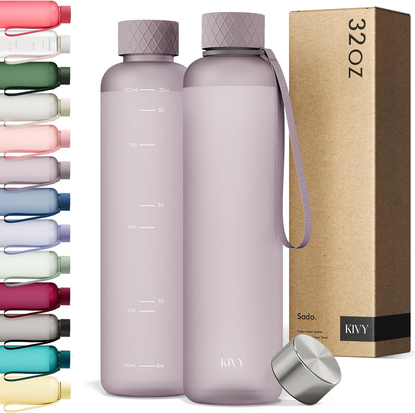 KIVY Slim Water Bottle 32oz [Lightweight & Shatterproof] - Reusable Tritan Water Bottle - Leak Proof
