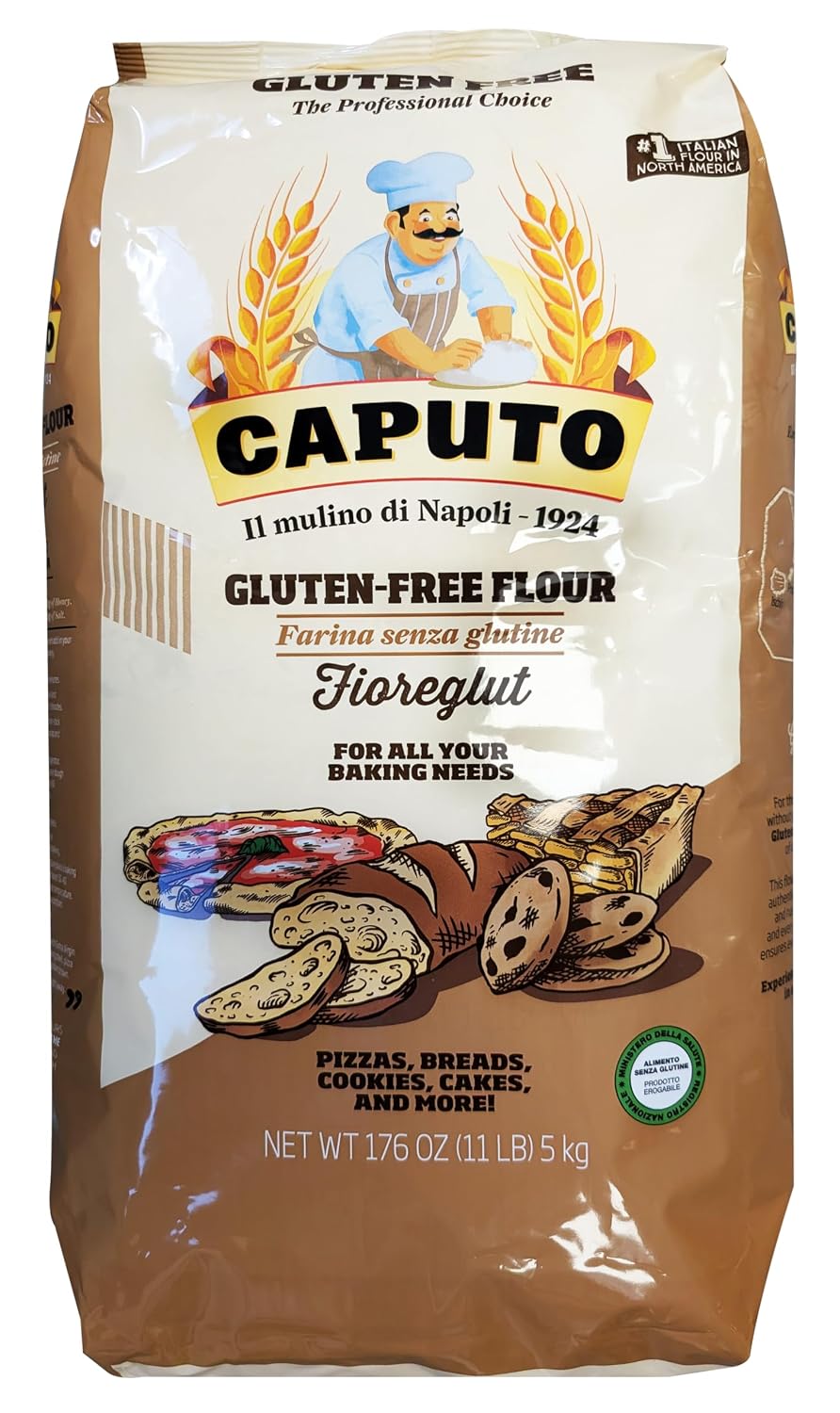 Antimo Caputo Gluten Free Pizza Flour 11 Lb Bulk - All Natural Multi Purpose Flour & Starch Blend for Baking Pizza