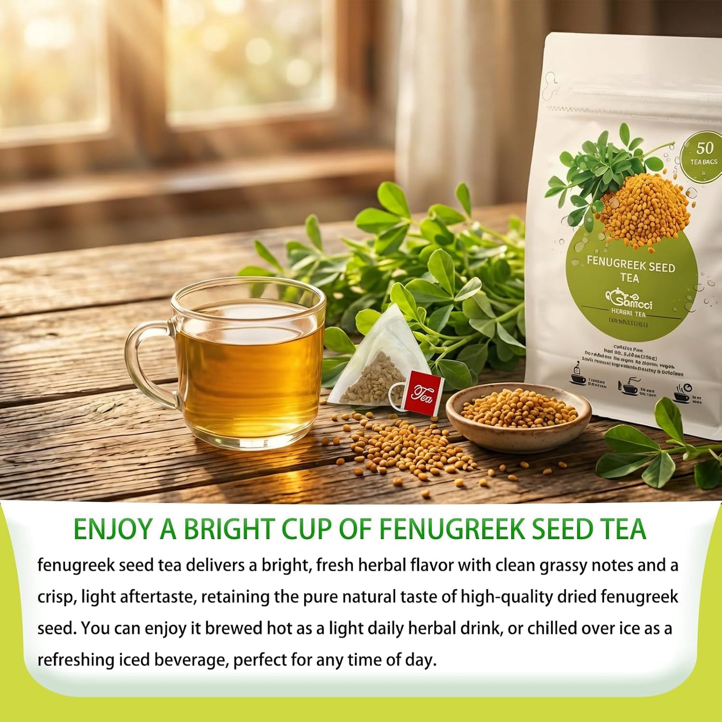 Samcci Fenugreek Seed Tea Bags, 50 Counts, 3g/bag, Fenogreco en Semillas | Natural Healthy Methi Seeds Herbal Tea, Non-GMO, Caffeine-free, Support Digestion &amp; Improve Heart Health