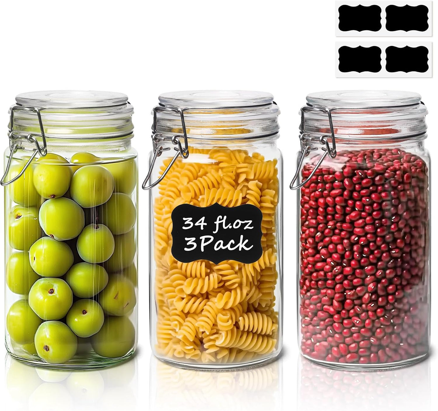 ComSaf Glass Pantry Jars with Airtight Lids 34 oz 3 Pack Coffee Canisters