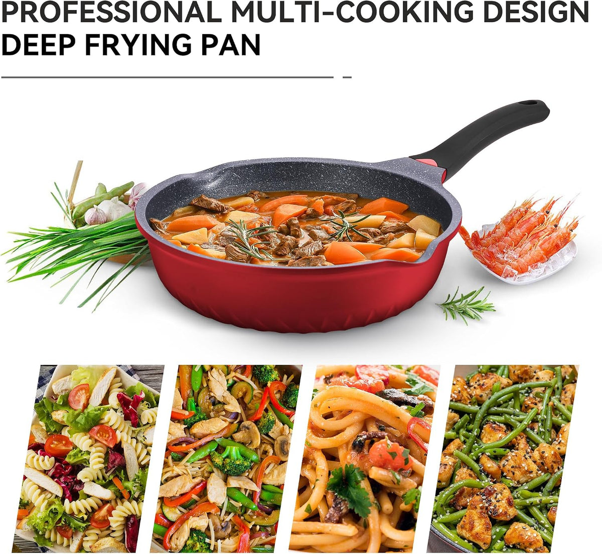Vinchef Nonstick Skillet with Lid, 11In/5Qt Aluminum Deep Frying Pan with Lid and Heat Indicator, Anti Scratch and Anti Stain Deep Saute Pan, Induction Compatible