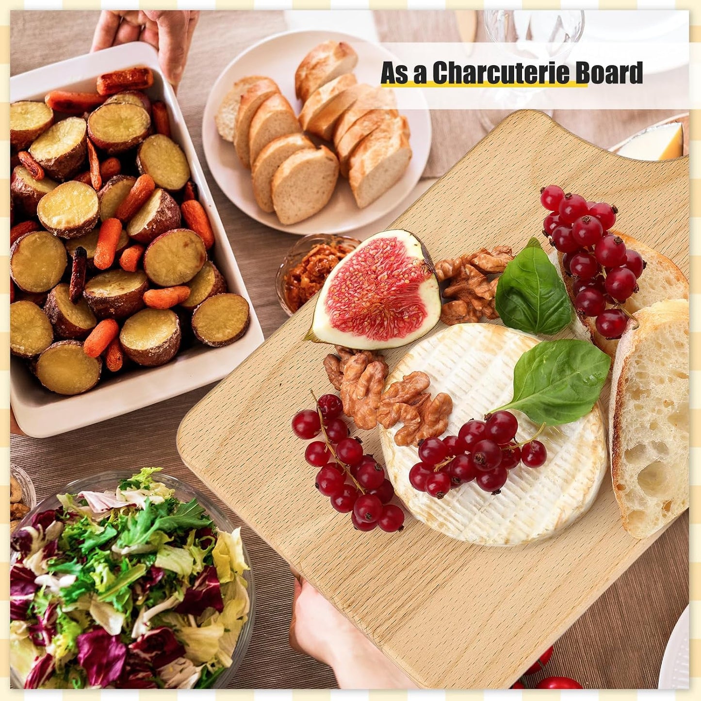 Lounsweer 6 Pcs Wood Cutting Boards Bulk, 13 Inch for Chopping Serving | Thicken Boards with Handle for Cutting Charcuterie Serving, Laser Engraving Material, Wedding Housewarming Gift