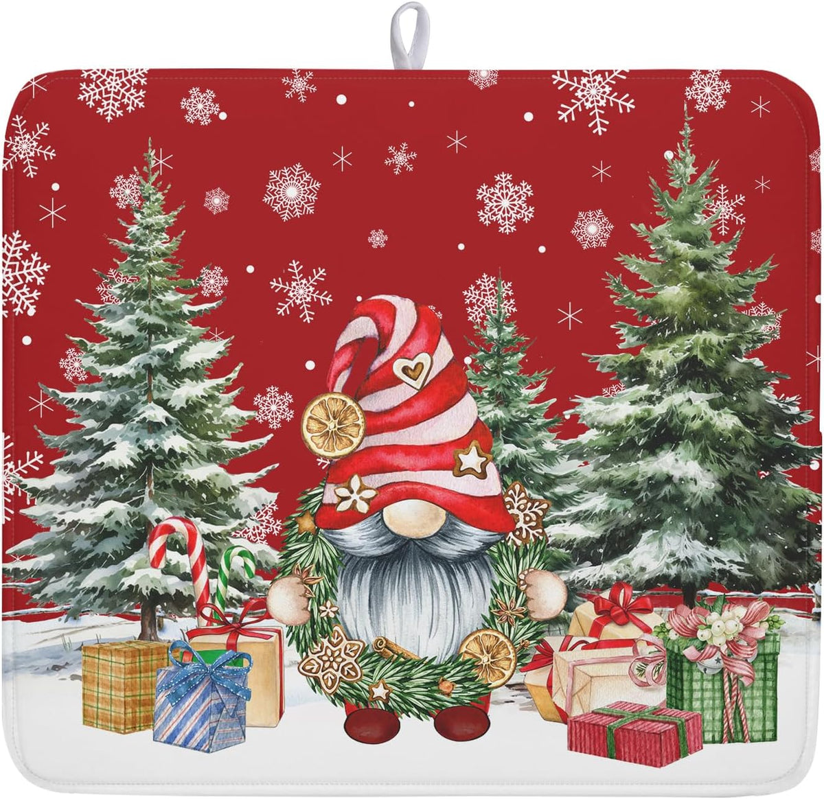 Kawani Christmas Gnome Dish Drying Mats for Kitchen Counter Christmas Gnomes Snowflakes Absorbent Microfiber Dishes Drying Pad Xmas Kitchen Drying Mat Drying Rack Mat Kitchen Accessories 16"x18"