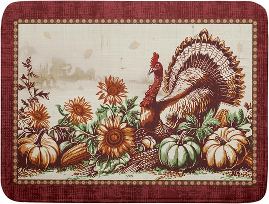 Rustic Turkey Dish Drying Mat for Kitchen Countertop 18x24 inch Fall Thanksgiving Pumpkin Sunflowers Harvest Dish Drainer