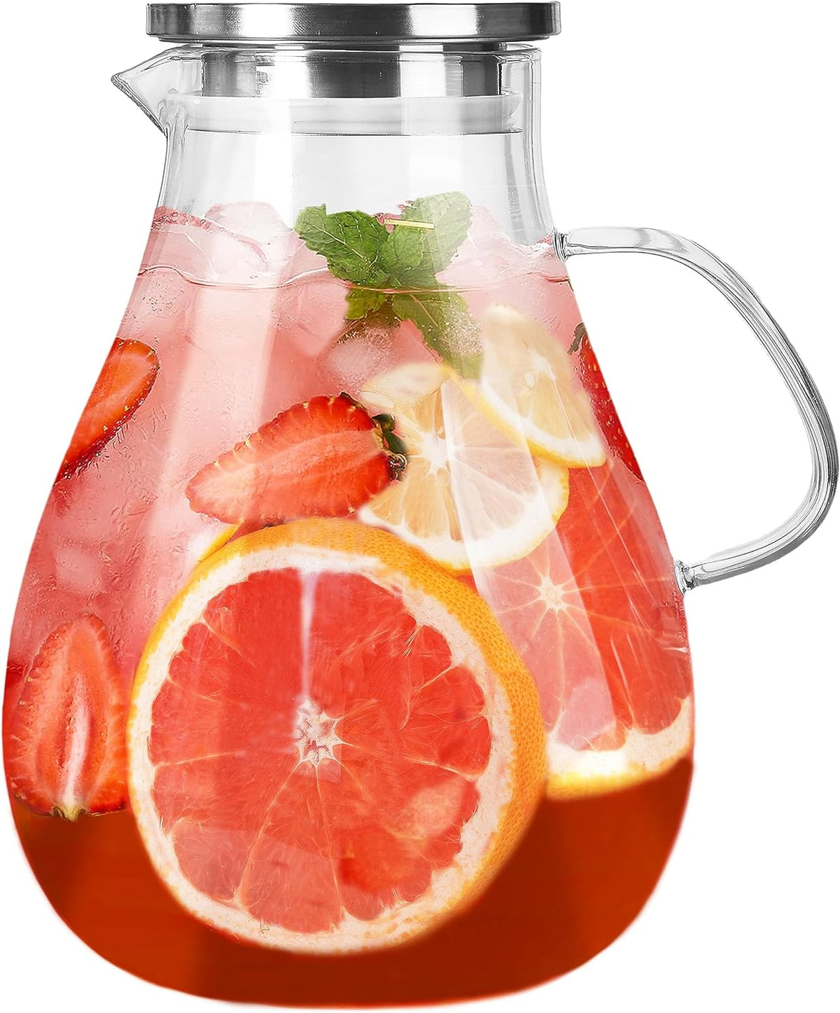 1 Gallon Glass Pitcher with Lid and Handle, Hot &amp; Cold Water Jug, Extra-Wide Mouth Beverage Carafe for Juice, Iced Tea &amp; Drinks