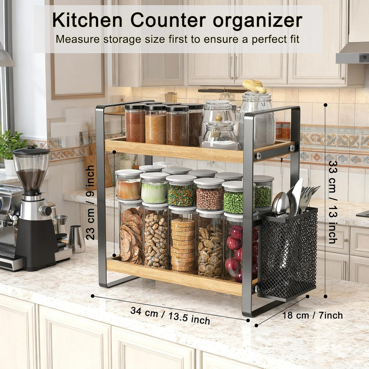 LEMIKKLE 2-Tier Coffee Bar Organizer With Basket