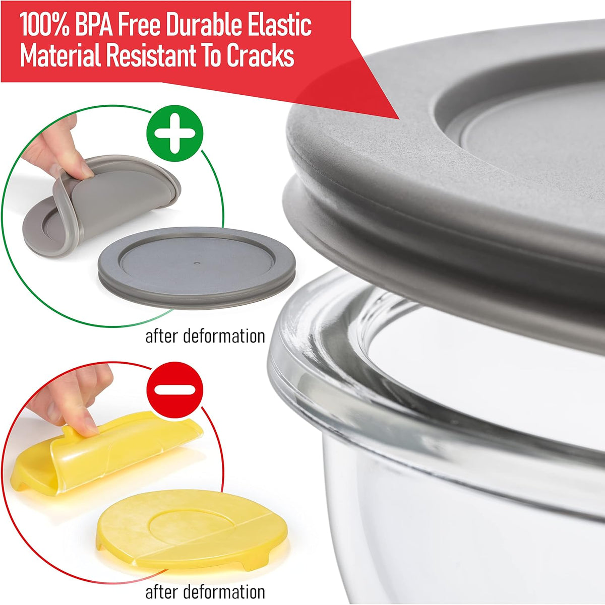 Set of 6 Stackable Space-Saving Nesting Glass Bowls | with BPA Free Lids for Foodprep, Storage, Baking, Mixing &amp; Cooking, Microwave Safe - Durable Inert Borosilicate Glass