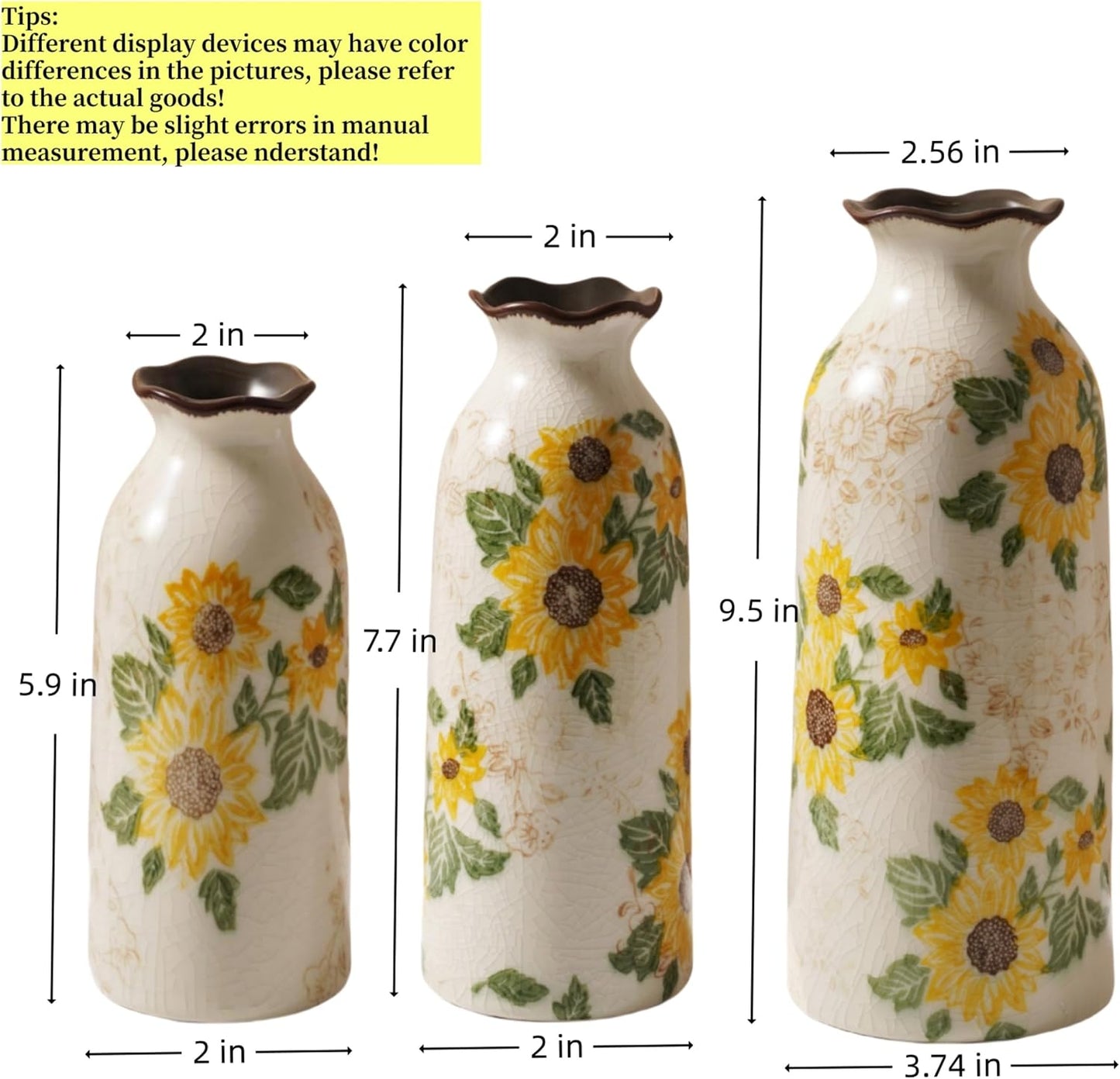 Levvohd Autumn Vintage Ceramic Vase Set of 3 for Decor Home | Rustic Farmhouse Vase Your Kitchen Bedroom Living Room Bathroom Shelf Centerpiece Table Decorations (H 9.5" + H7.7" + H5.9")