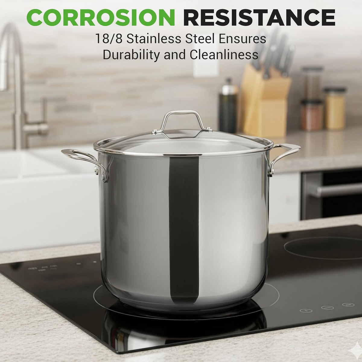 NutriChef 15-Quart Large Stainless Steel Stock Pot with Tempered Glass Lid - Induction Compatible Stockpot, Ideal for Stews & Soups, Dishwasher Safe