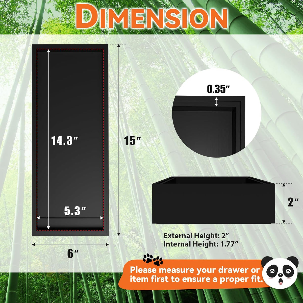 Lixple Bamboo Kitchen Drawer Organizer, 2 Pack, 15" x 6" x 2", Black