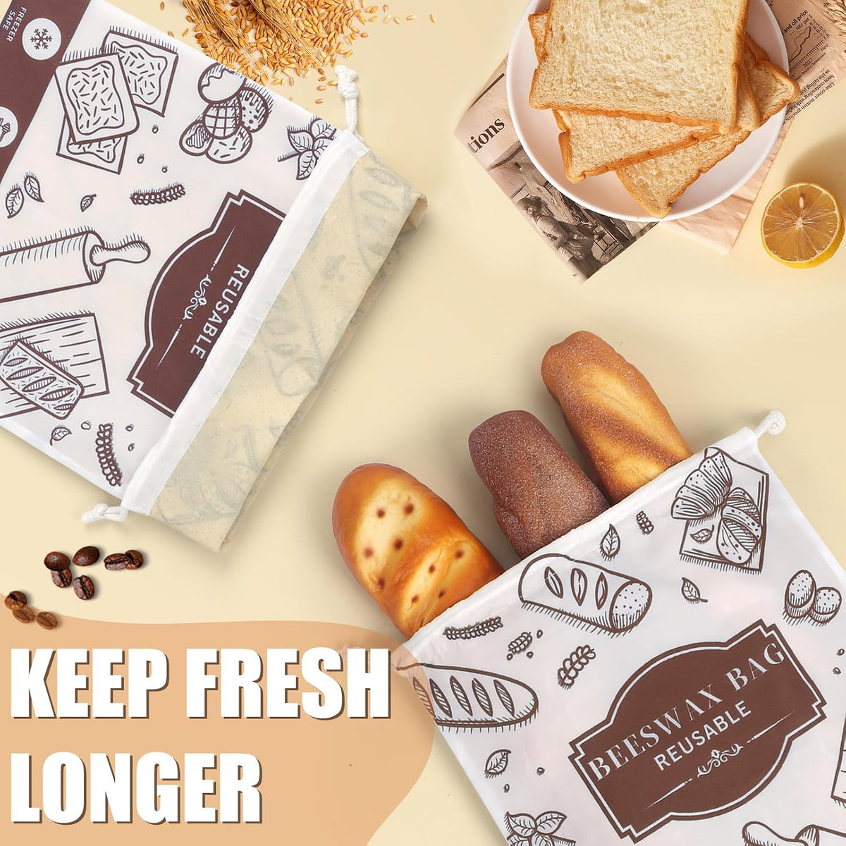 2-Pack Beeswax Bread Bags for Homemade Bread, Orange Reusable Sourdough Storage Bags with Premium Beeswax Coating for Loafs Baguette Fresh Keeping,Great Homesteading Essentials and Baking Gifts.