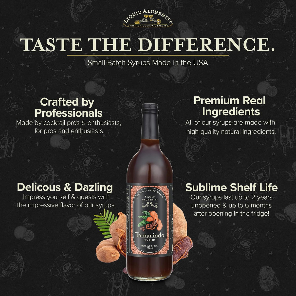 Liquid Alchemist Tamarind Syrup for Cocktails | Real Ingredients Make our Tamarind Puree the Perfect Spicy Margarita Mix | Small Batch, Non-GMO &amp; Vegan | 25.4 Oz Drink Mixer, Pack of 1