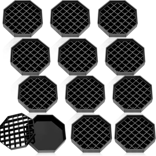 Suclain 12 Pcs 4 Inch Coffee Drip Tray Black Plastic Octagon Coffee Countertop Drip Coaster with Honeycomb Grid for Drink