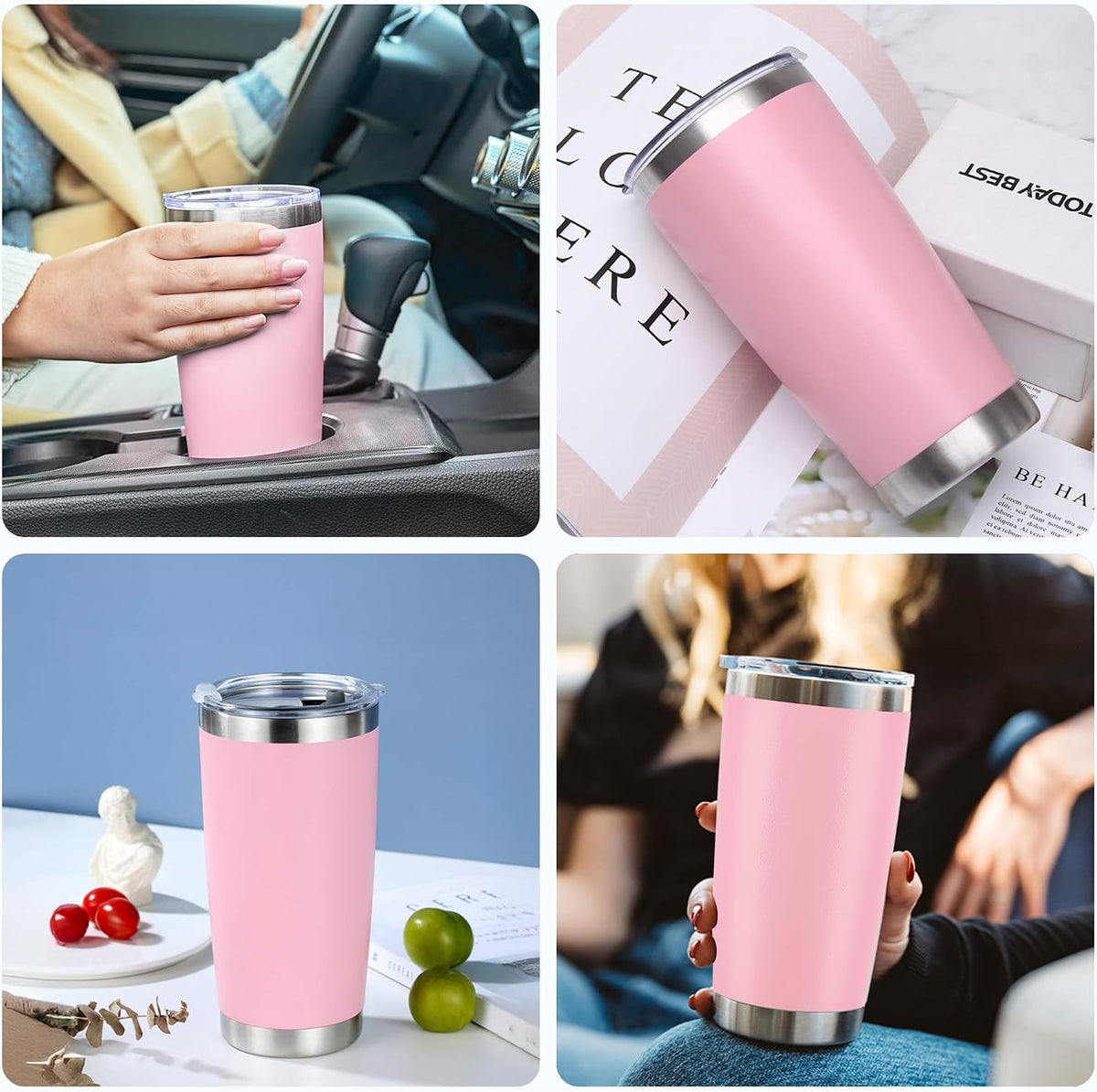 OMTech 20oz Tumbler Bulk, 6 pcs Stainless Steel Insulated Mug, Pink | with Lid &amp; Straw | Double Wall Vacuum | for Hot &amp; Cold Drinks | Travel Coffee Mug | for Laser Engravers