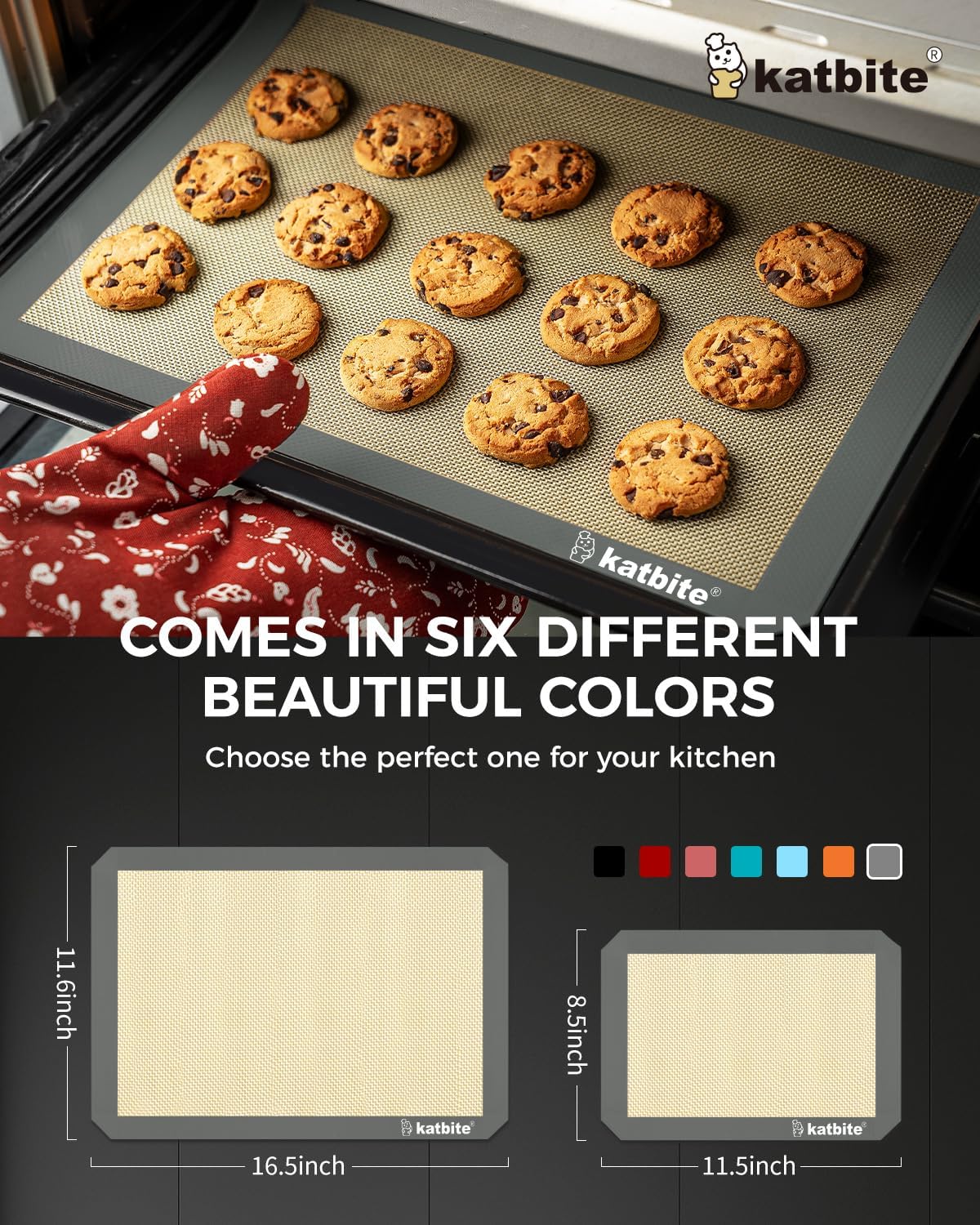 Katbite Silicone Baking Mat Set of 3 Grey | 2 Half Sheets Mats + 1 Quarter Baking Sheet, Reusable &amp; Nonstick Bakeware Mats for Cookies, Macarons, Bread