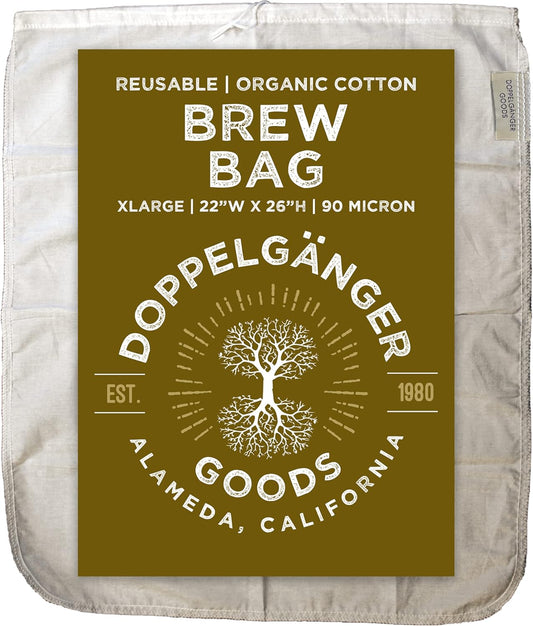 (XL 22in x 26in) Organic Cotton Brew In A Bag - Reusable Home Brewing Strainer Bag to Boil and Strain Hops, Apple Cider, or