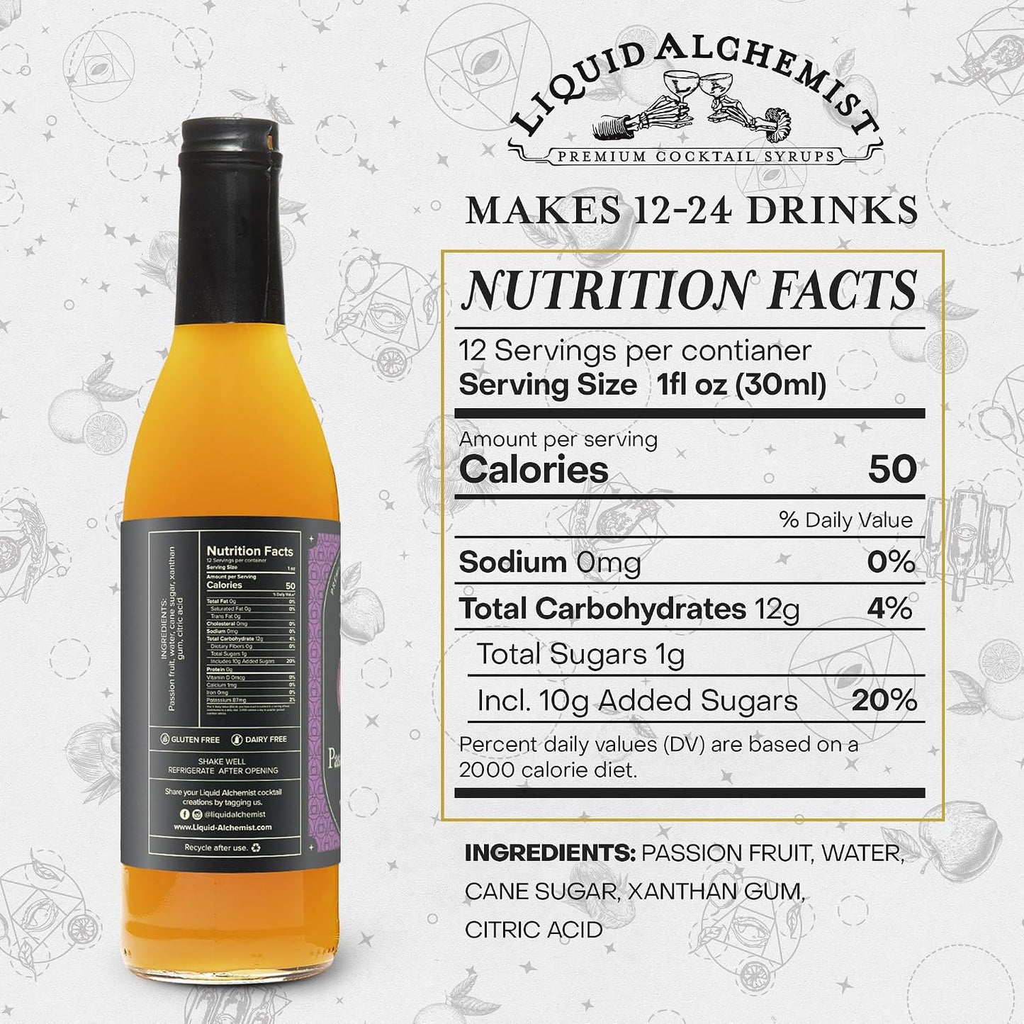 Liquid Alchemist Passion Fruit Syrup for Cocktails - Real Ingredients Make our Passion Fruit Syrup for Drinks the Perfect Margarita Mix | Small Batch Non-GMO Vegan Drink Mixer | 12.7 Oz, Pack of 1