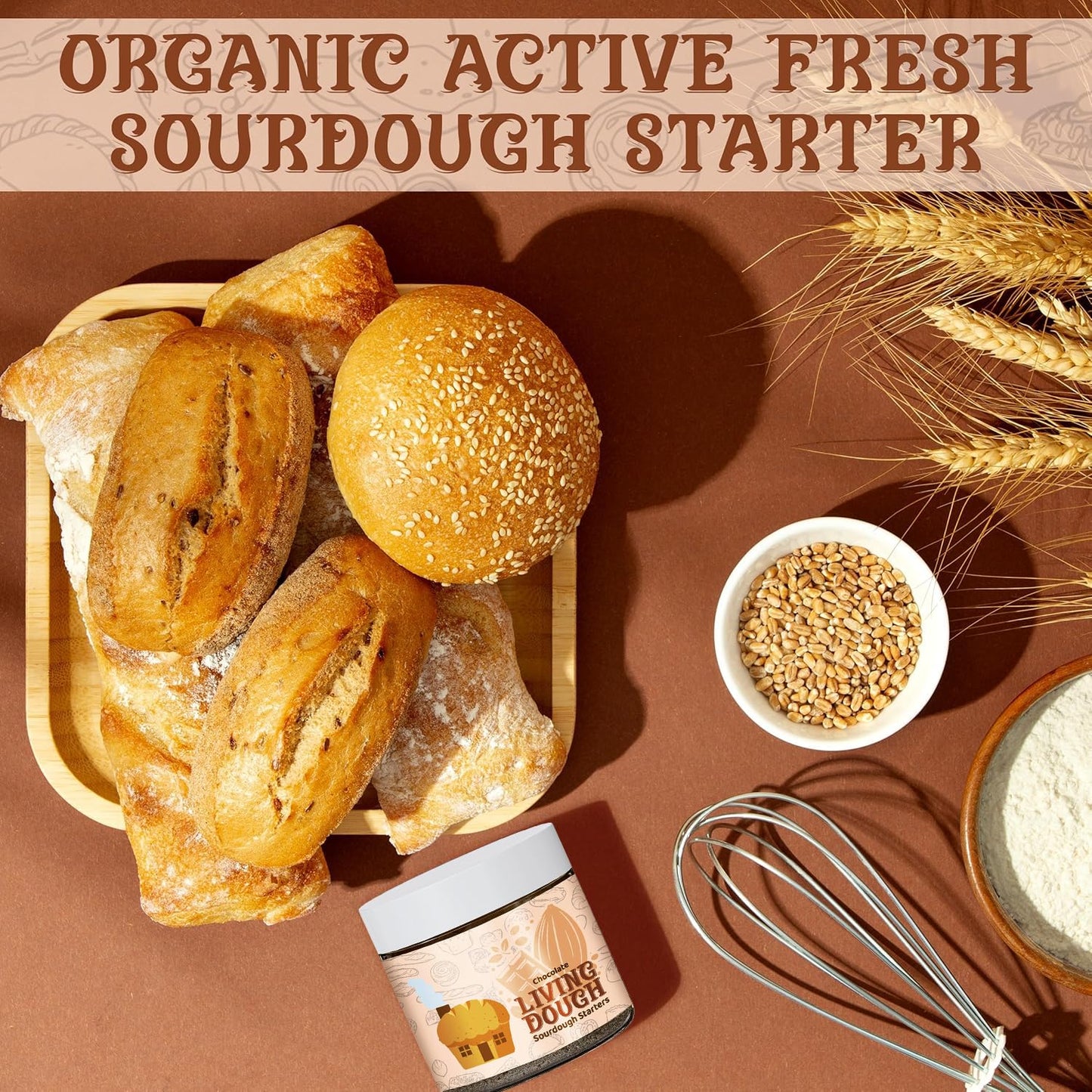 Chocolate Whole Wheat Sourdough Starter for Baking, Fresh &amp; Versatile,3.5Oz | Easy to Use, Active &amp; Live Organic Sourdough Starter for Artisan Bread, Pizza Dough, Waffles, Homemade Bread Recipes &amp; More