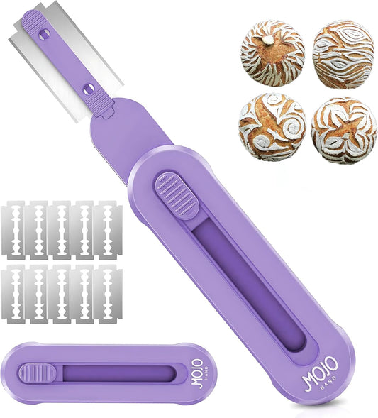 MOJOHAND Bread lame for Dough, Magnetic & Reusable Bread Lame Dough Scoring Tool, Anti-Slip Handle with Long Retractable