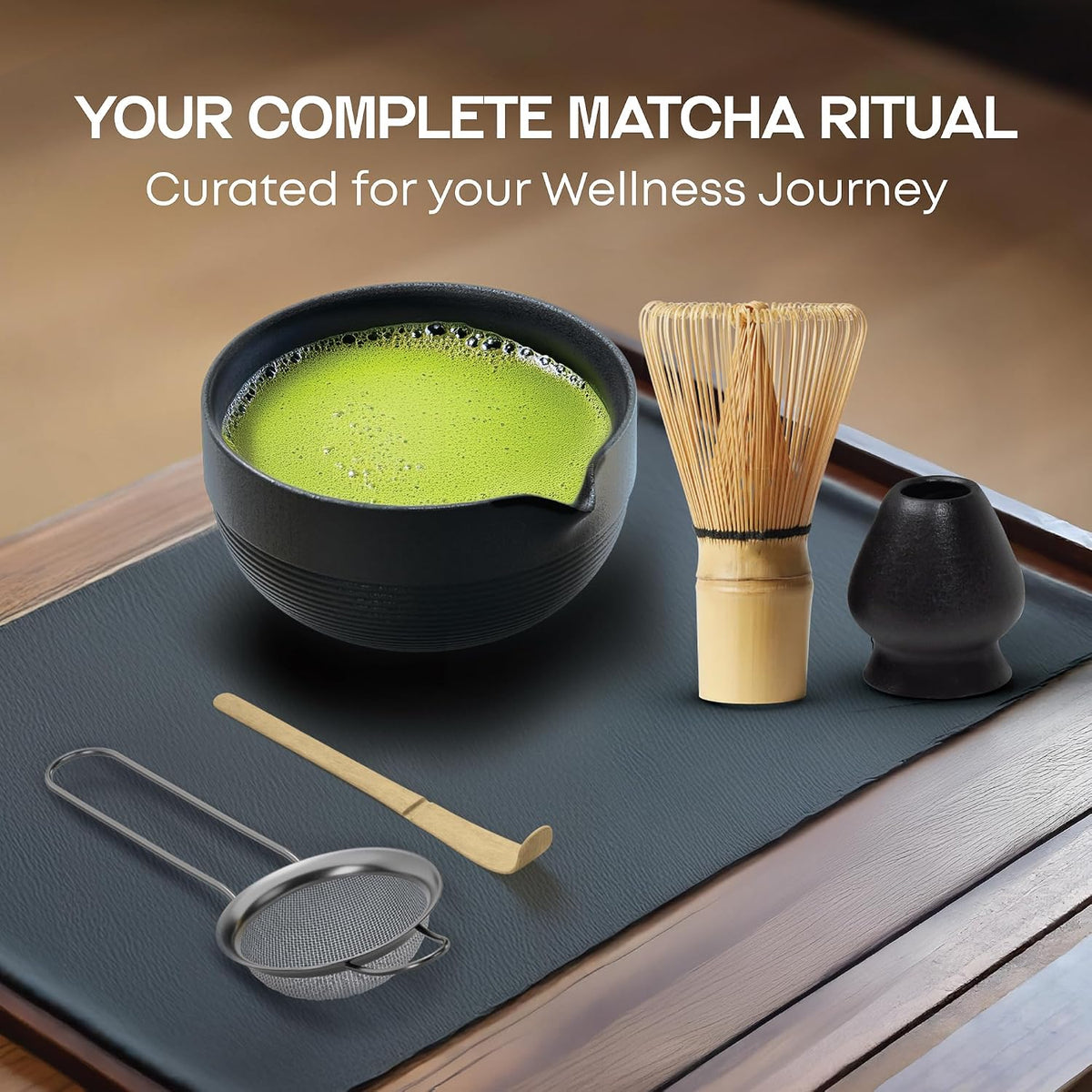 Matcha Whisk Set, 5 Pcs Matcha Kit with 15 OZ Bowl &amp; Bamboo Whisk, Tea Gift | Matcha Set Kit Includes Ceramic Matcha Bowl, Bamboo Whisk, Holder, Sifter &amp; Scoop, Tea Gift, Christmas, Birthday, Halloween