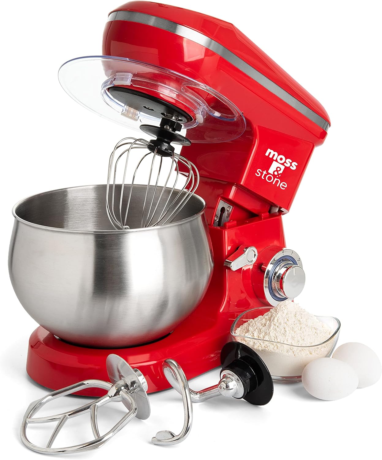Moss & Stone Stand Mixer, 6 Speed Electric Mixer With 5.5 Quart Stainless Steel Mixing Bowl, Red Bod
