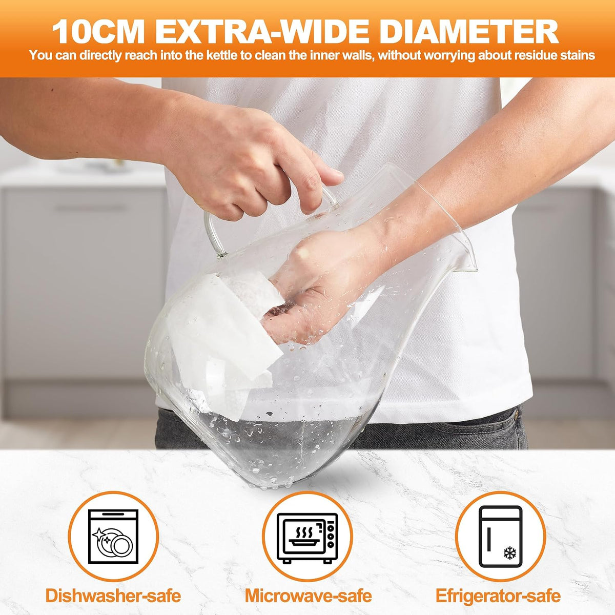 1 Gallon Glass Pitcher with Lid and Handle, Hot &amp; Cold Water Jug, Extra-Wide Mouth Beverage Carafe for Juice, Iced Tea &amp; Drinks