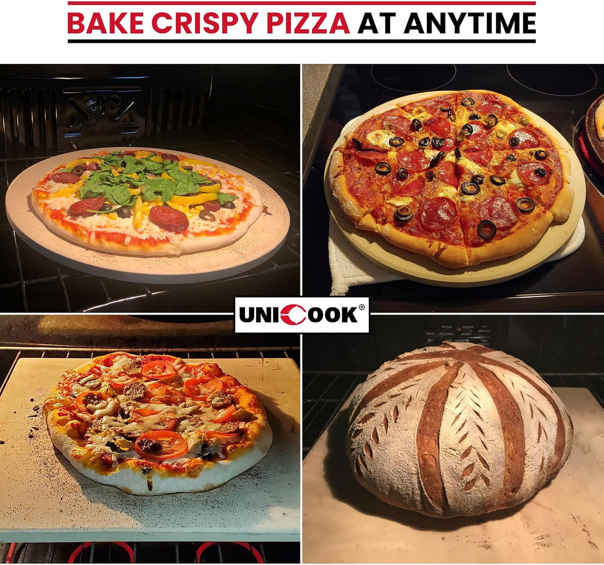 Unicook Pizza Stone for Oven &amp; Grill, 10" Dia Round Cordierite Baking Stone