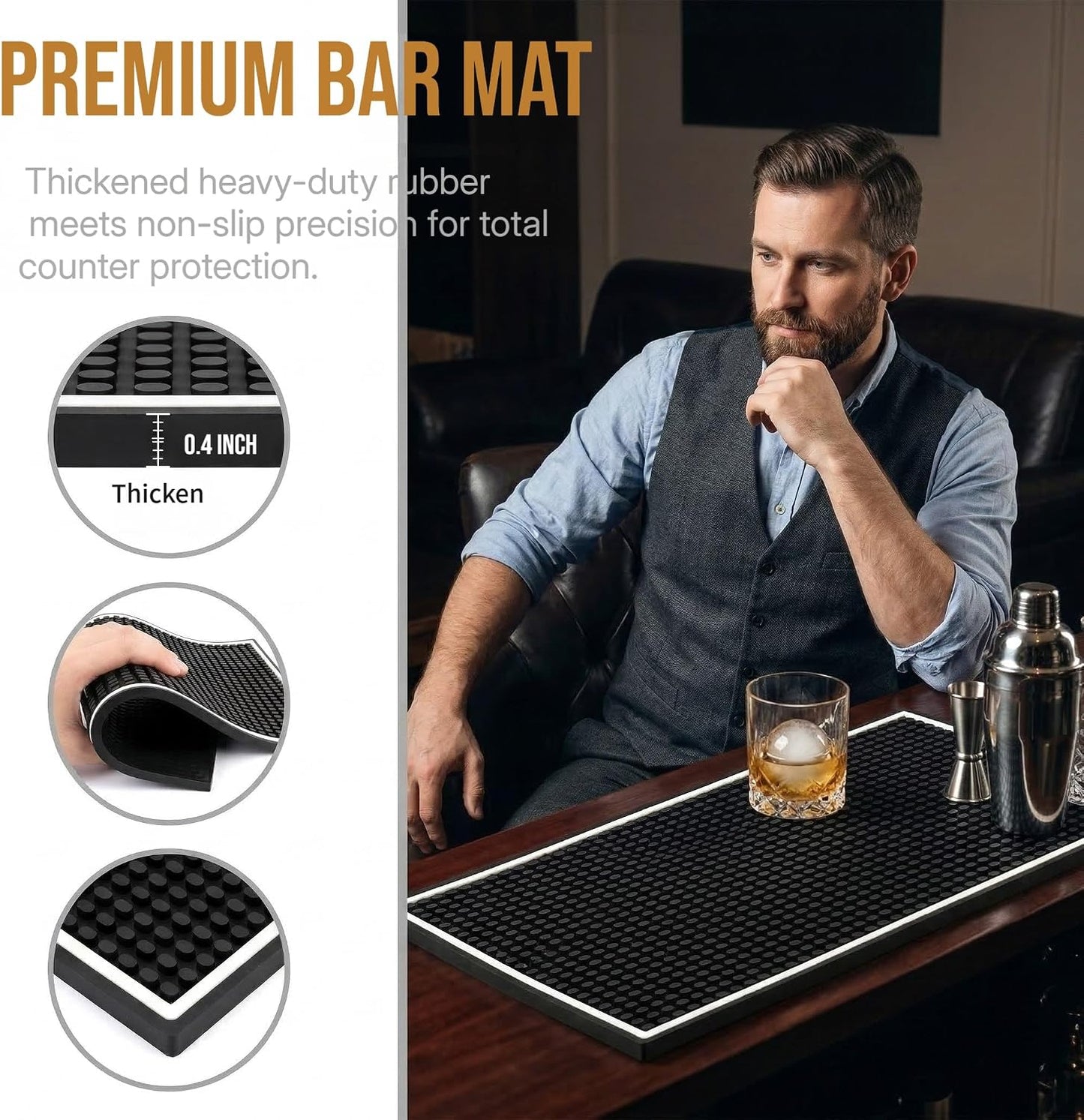 Jucoan 3 Pack Bar Mat for Countertop 18 x 12 Inch Rubber Non Spill Mat for Bartending Dish Drying Mat Coffee Bar Mat Home Bars Accessories