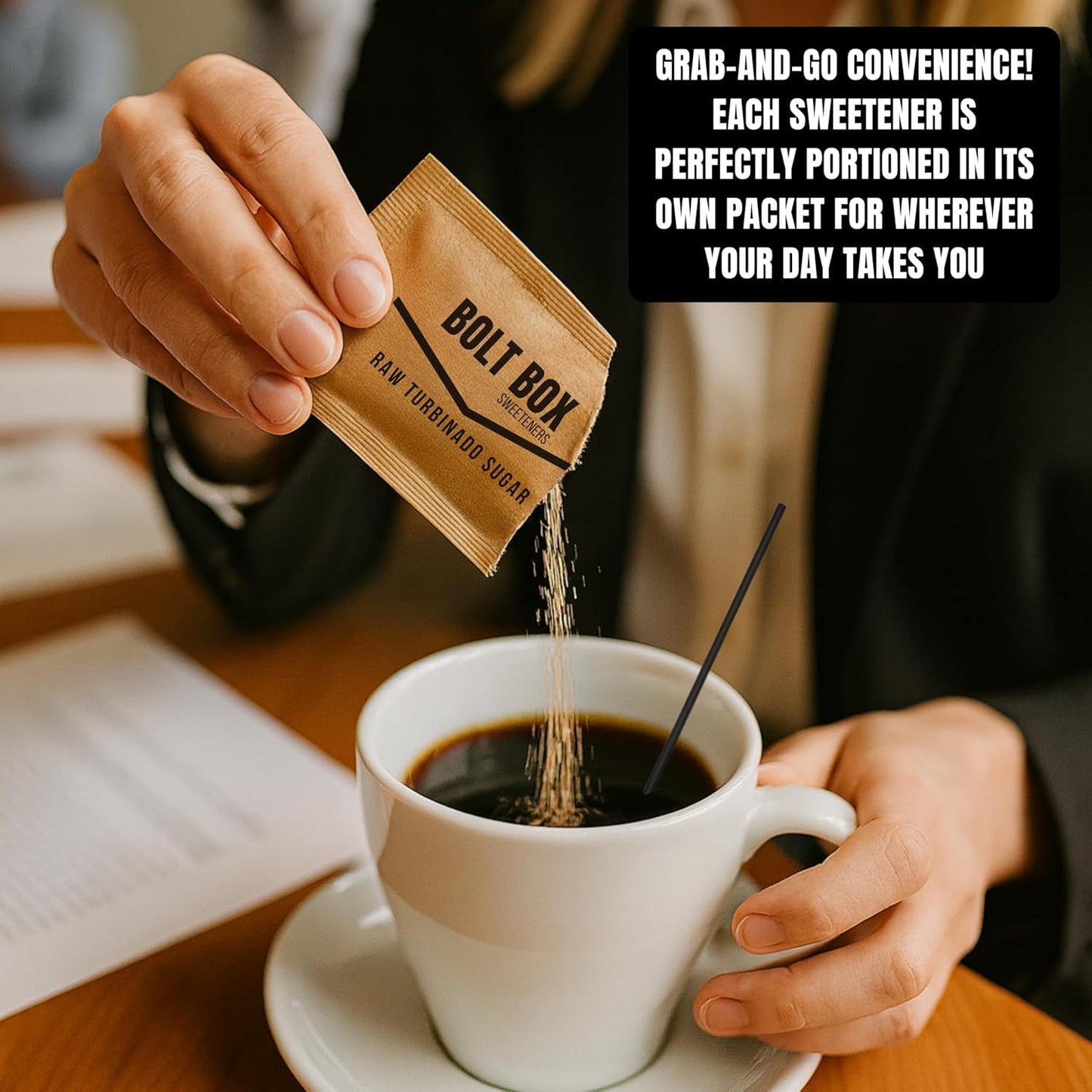 Bolt Box Sugar &amp; Sugar Substitute Packets Variety Pack, 400 Count – Cane Sugar, Saccharin, Sucralose &amp; Stir Straws for Coffee Station, Office Breakroom, Airbnb