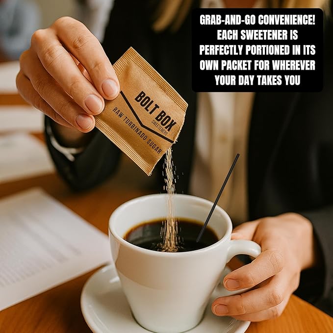 (400 total, 100 each) Bolt Box Sugar & Sweetener Packets Box - Cane Sugar, Substitute Packets, Plastic Coffee Stirrers