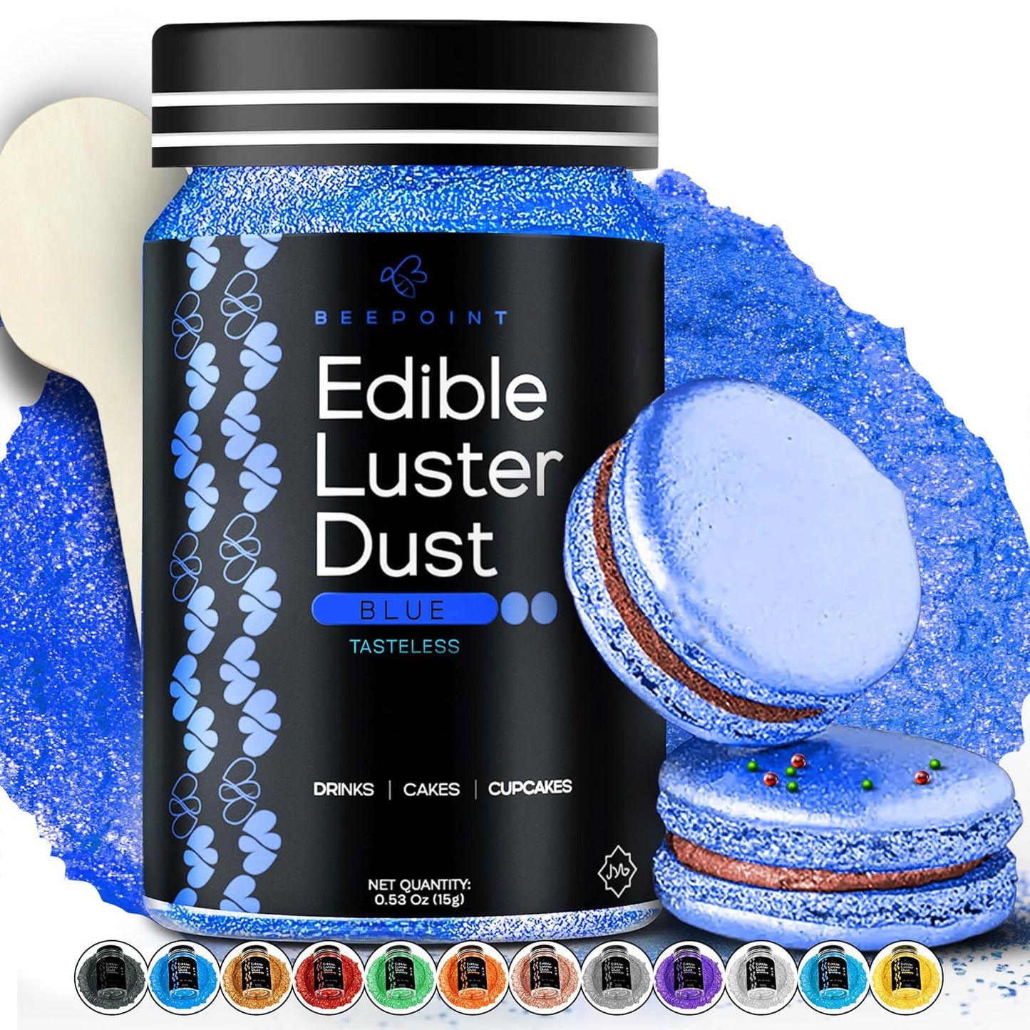 BeePoint Blue Edible Luster Dust 15g - Food Grade, Vibrant Color Shimmer Powdered Dust for Drinks, C