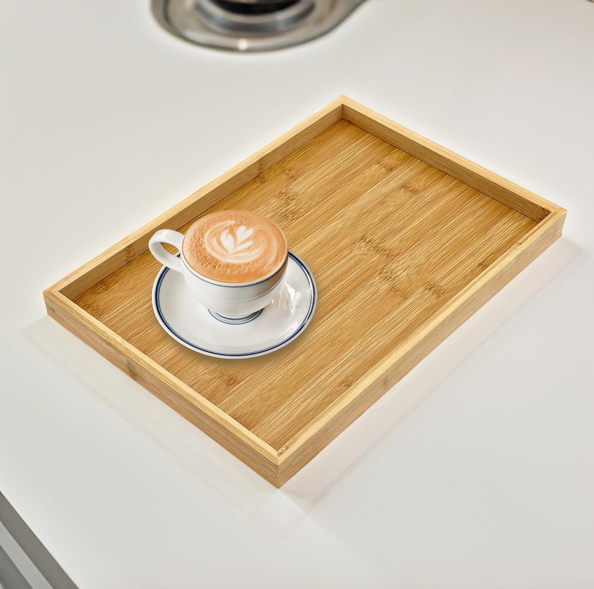 Bam & Boo - Natural Bamboo Serving Tray Modern Rectangular - for Food, Drinks, Decor, Vanity in Home, Kitchen, Bathroom, Coffee Table, Bed(X-Large, 15.75” x 11" x 1.2")