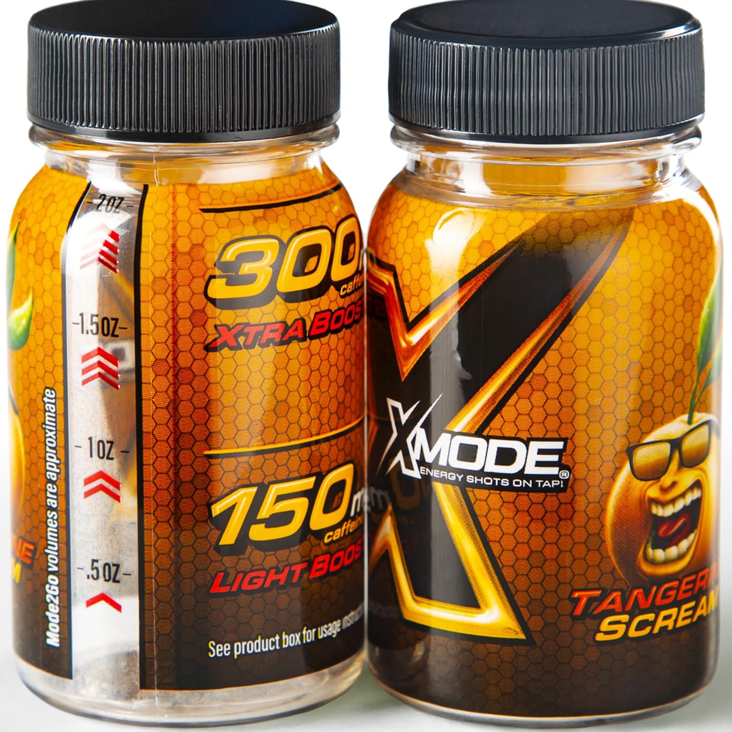 XMODE Extra Strength Energy Shots on Tap - Tangerine Flavor, Sugar Free, 150mg Caffeine per oz, B12, 100 (1oz) Servings, Dispenser with 2 Refillable Bottles