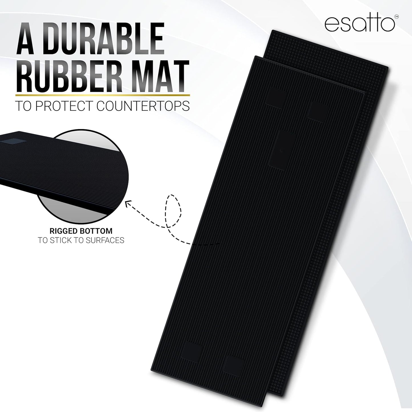 Esatto 23.375” x 7.75” Double Width Professional Spill Bar Supply Mat Bartender Non-Slip Black Bar Mat Coffee Drinks Mixing Pad for Bars, Home, Kitchen, Restaurants (2 Pack, Black)