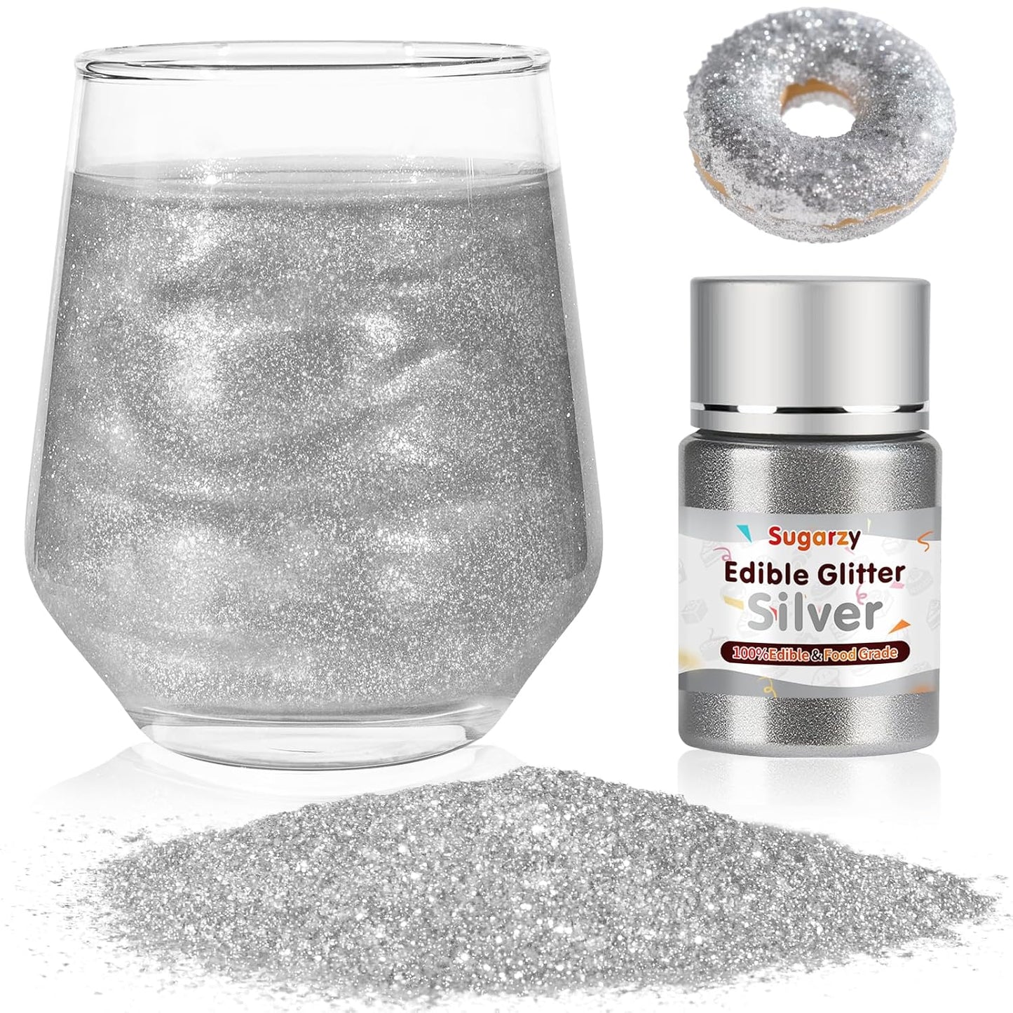 Edible Silver Glitter for Drinks, Food Grade 10g Silver Sprinkles Cake Decorating Supplies, Edible L