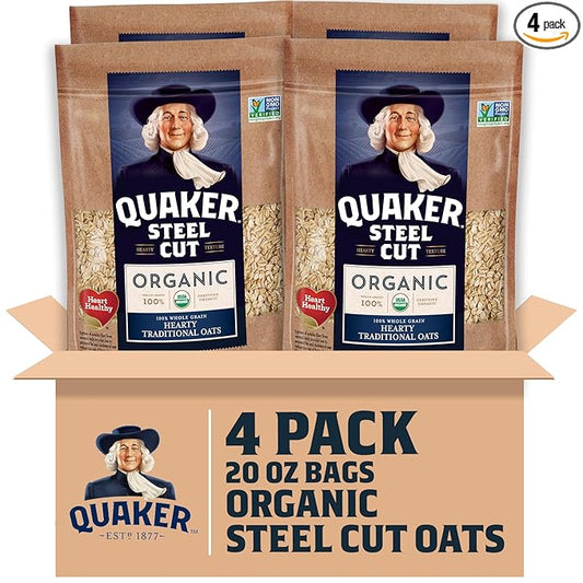 Quaker Steel Cut Oats, USDA Organic, Non GMO Project Verified, 20oz Resealable Bags (Pack of 4)