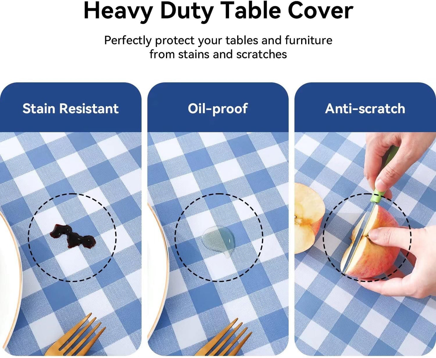 Romanstile Rectangle Vinyl Tablecloth, 100% Waterproof Buffalo Gingham Plastic Table Cloth, Heavy Duty Wipeable Checkere