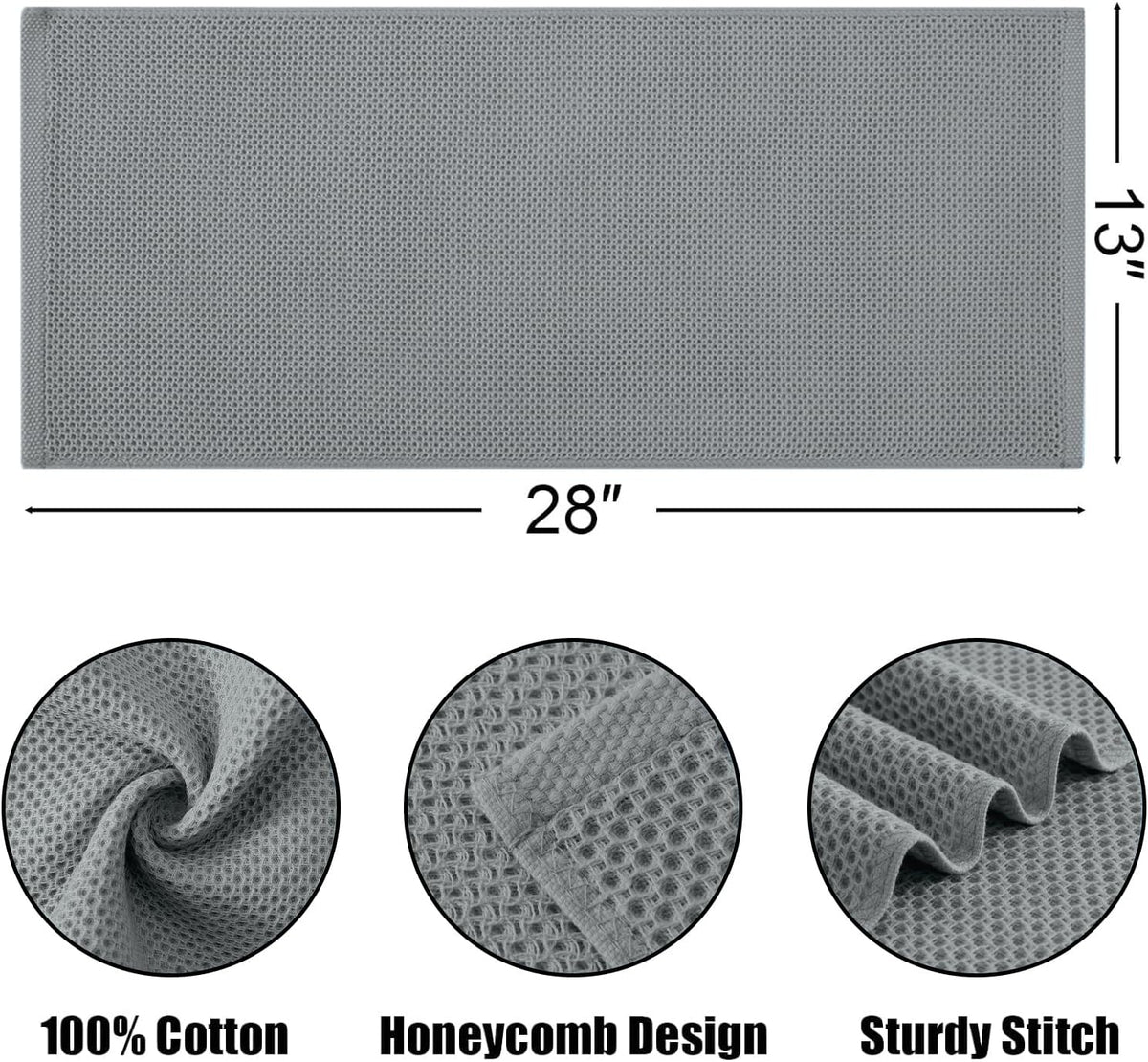Kitinjoy 100% Cotton Waffle Weave Kitchen Towels (13 X 28 Inches, Grey), 4-Pack Super Soft and Absorbent Dish Towel for Drying Dishes, Kitchen Hand Towels