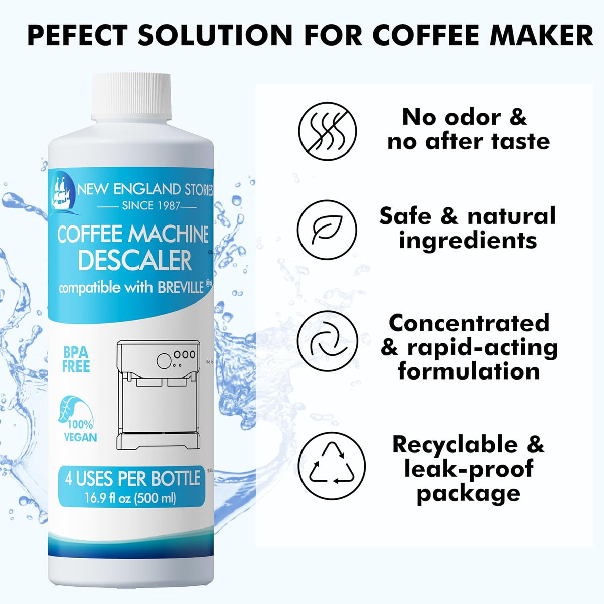 8 Uses Breville Compatible Descaling Solution, 2 Years Descaler Kit Come with 8 Cleaning Tablets, Maintenance Kit Specially Designed to Clean Breville Machines (4 Use Each Bottle, 2 Bottles)