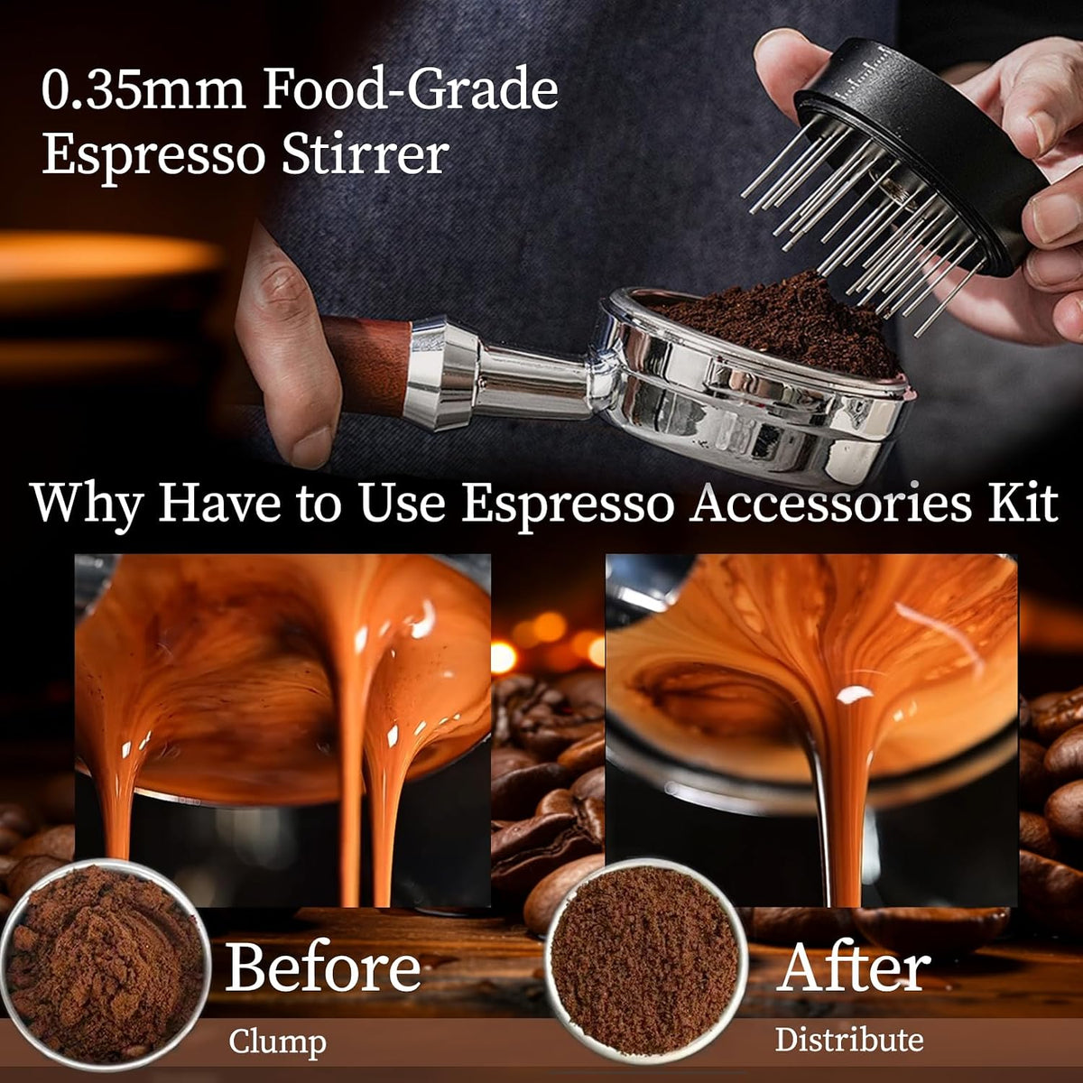 58.35MM Espresso Accessories - WDT Tool , Coffee Tamper set with 2-in-1 Design, 304 Stainless Steel Premium Coffee Accessories for Home Baristas &amp; Beginners