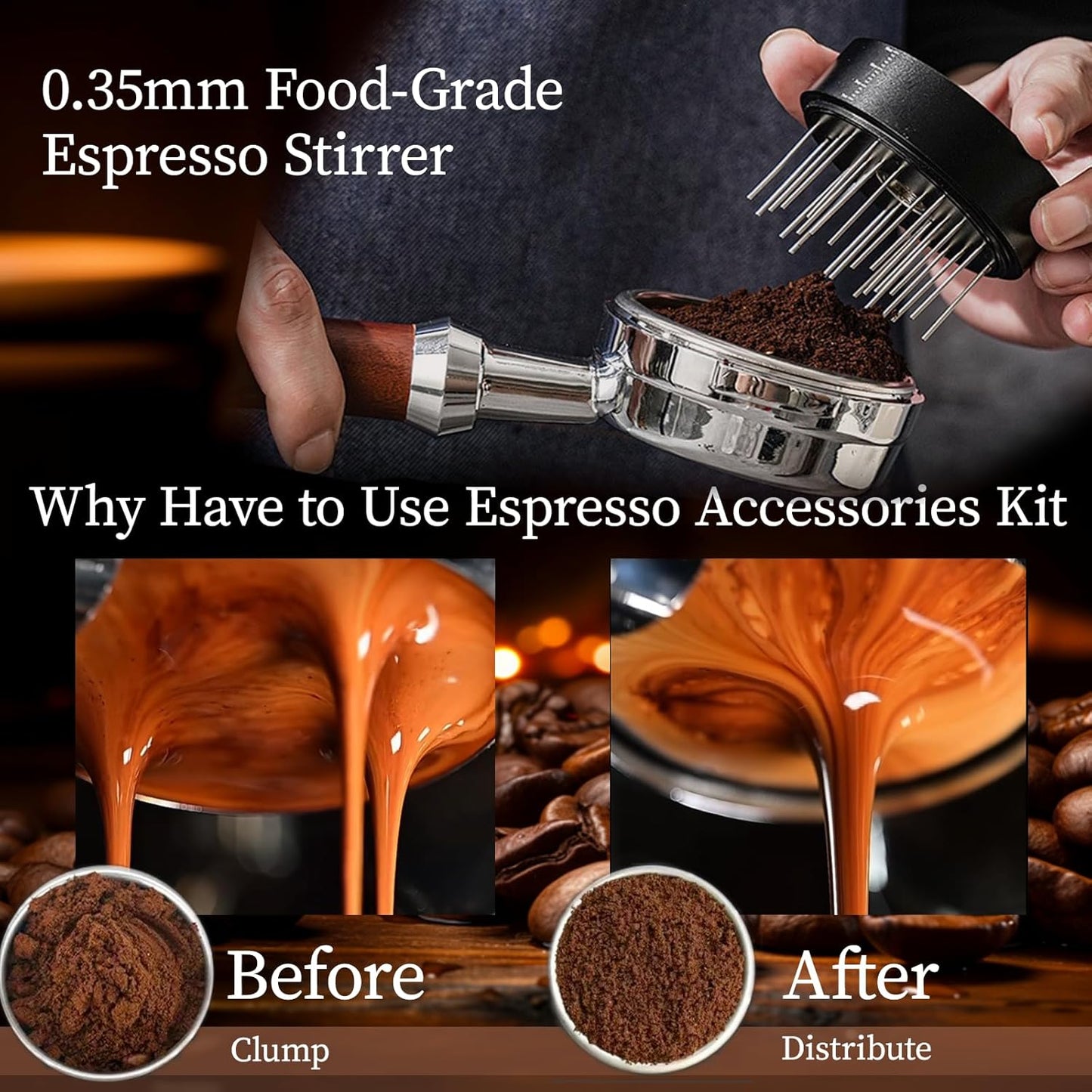 53MM Espresso Tools - Professional WDT Tool, Coffee Distributor &amp; Tamper with 3-in-1 Design, 304 Stainless Steel Barista Essentials for Home Coffee Brewing, Beginner-Friendly Accessories