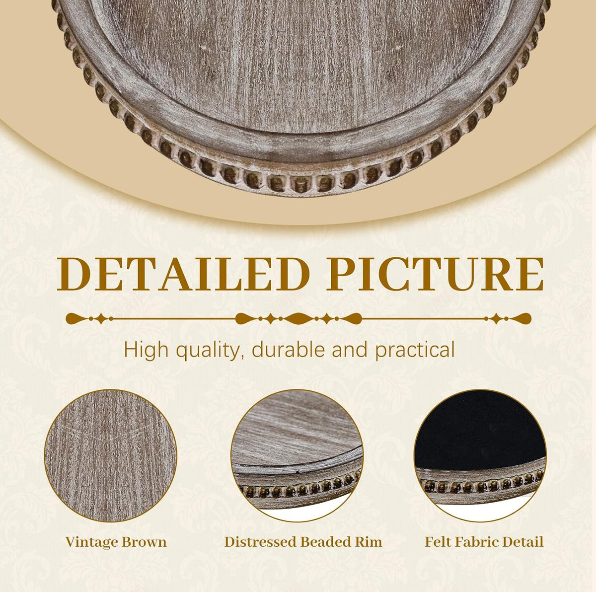 MAONAME Oval Decorative Wooden Tray, Vintage Brown Rustic Wood Serving Tray | Coffee Table Tray Decor, Farmhouse Kitchen Tray, Beaded Decorative Tray for Home Decor, Living Room, Kitchen, 15" X 9" X 1.2"