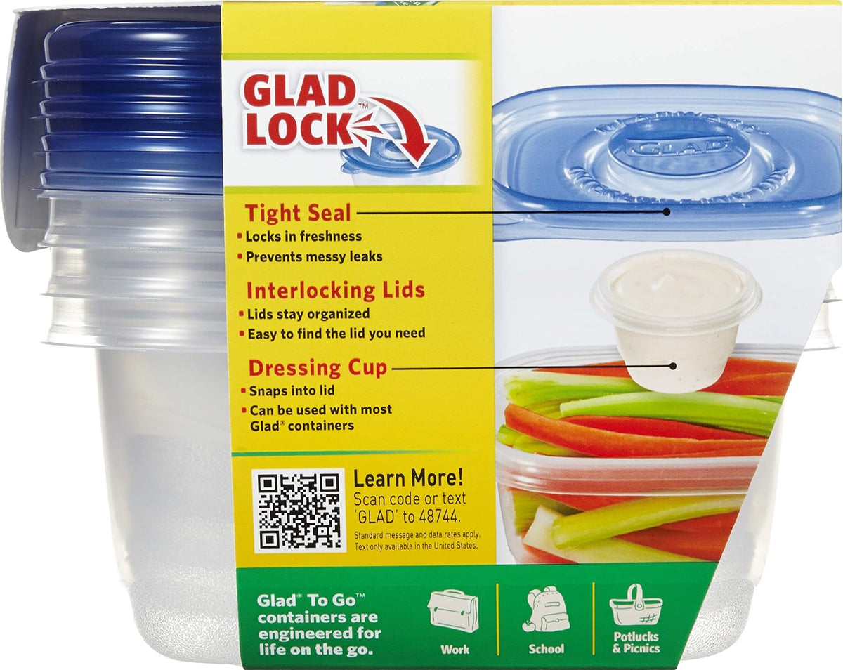 Glad GladWare To-Go Medium Rectangle Snack Containers, 24 Oz, 4 Count, 6-Pk